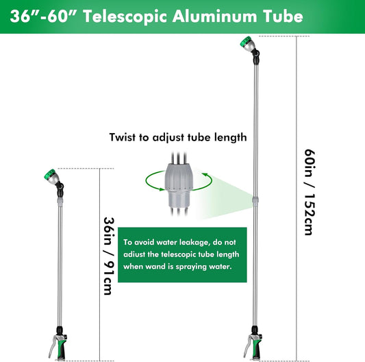 Long Telescopic Watering Wand for Garden Hose, 36”-60” Garden Wand