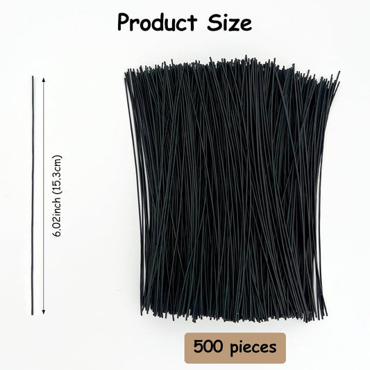500-Pack Metallic Black Twist Ties – 6-Inch Reusable Cable, Wire & Bag Fasteners with Durable Metal Core