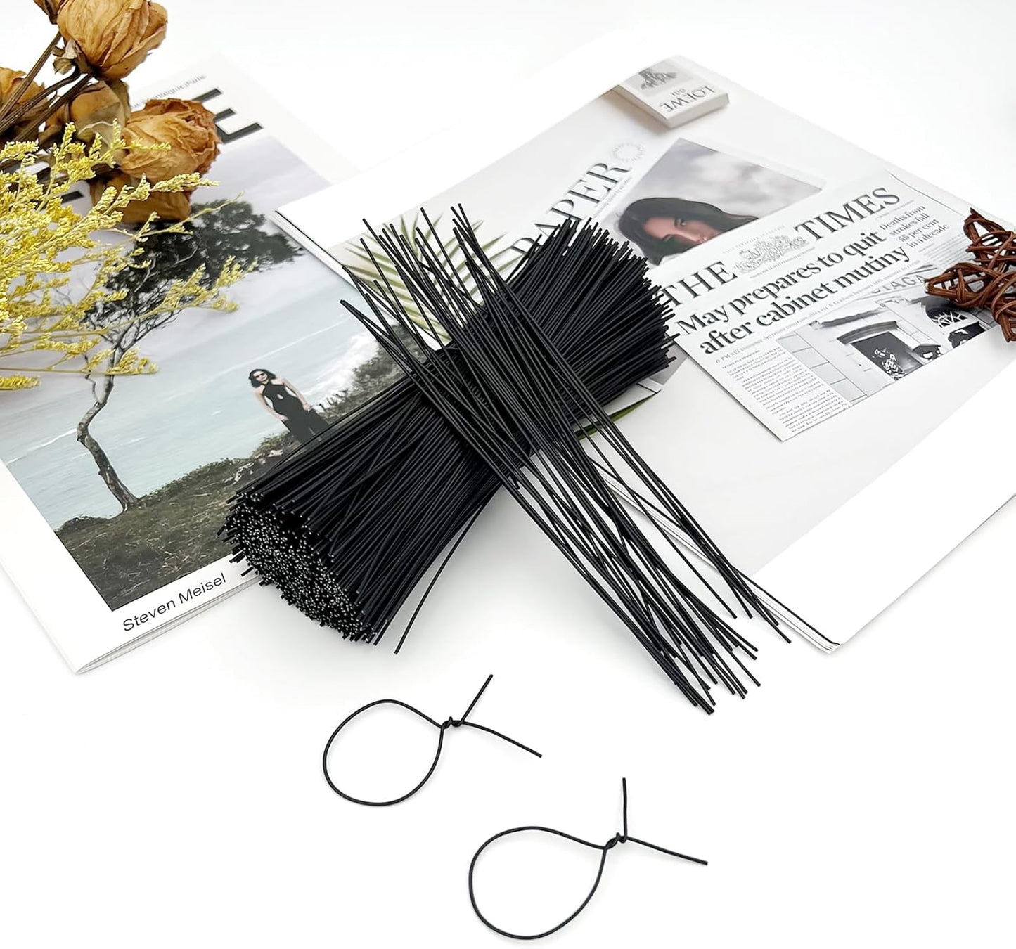 500-Pack Metallic Black Twist Ties – 6-Inch Reusable Cable, Wire & Bag Fasteners with Durable Metal Core
