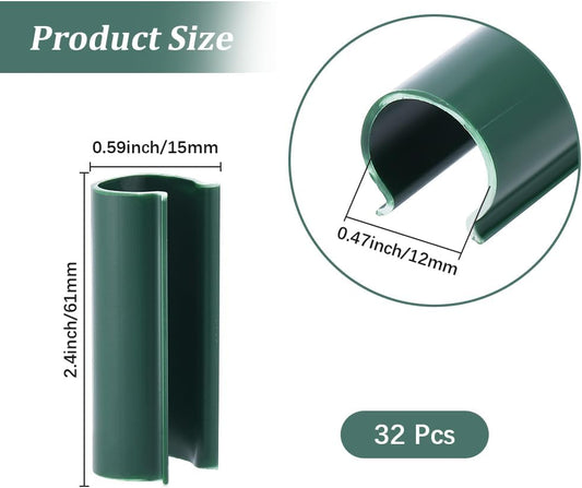 32Pcs Greenhouse PVC Pipe Clips Pool Cover Clamps Garden Row 2.4 Inch Plastic Dark Green Tube Pool Awning Pipes Covers Clamps for Shelters Garden Hoops Row Nets Bird Protection