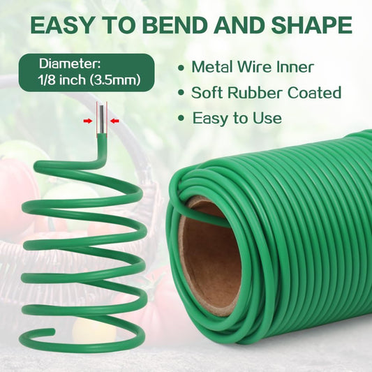 66ft 3.5mm Garden Wire Rubber Coated Green Ties for Plants