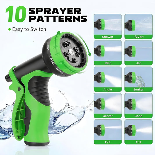 Garden Hose Nozzle with 10 Spray Patterns – Hose Sprayer Nozzle for Car Washing, Pet Bathing & Lawn Care with Lock Feature & Comfort Grip – Fits All 3/4" Standard Hoses Thread