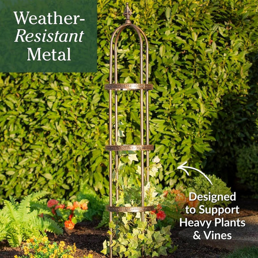 Evergreen 5 ft Garden Trellis for Climbing Plants Vines, Jasmine & Flowers, Rustproof Metal Obelisk Trellises, Outdoor & Indoor Plant Support for Potted Planters (Antique Copper)