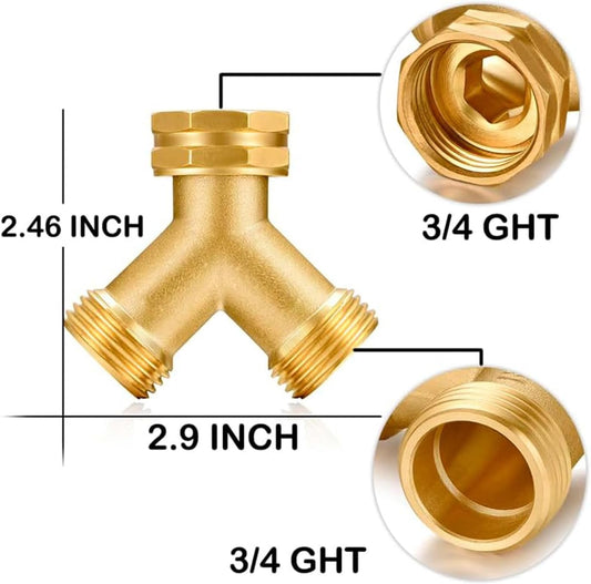 Garden hose splitter, Brass Y-Type Unrestricted Flow Fitting, Garden Faucet splitter (2-way full flow 2Pcs)