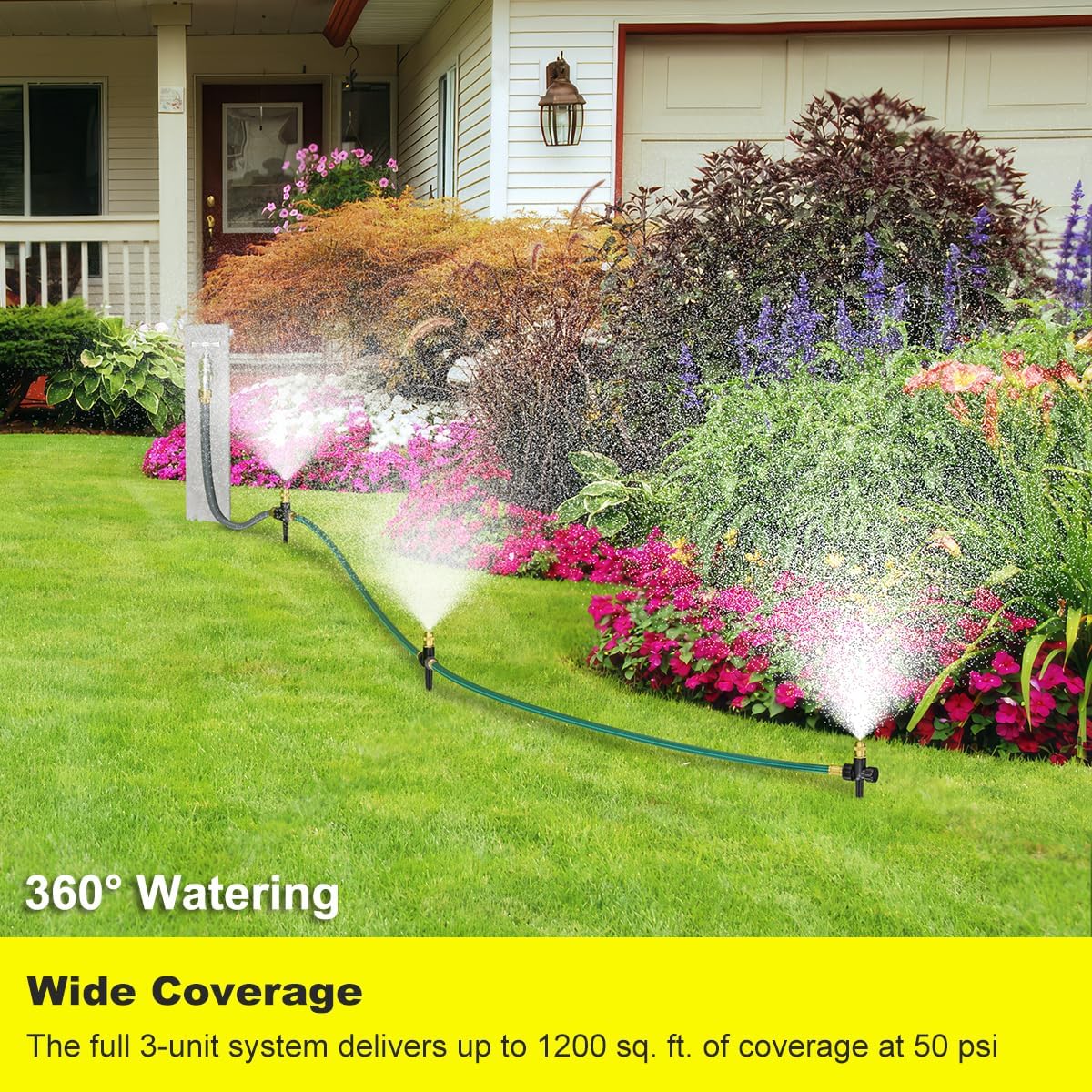 Above Ground Irrigation Garden Sprinkler System, Metal Adjustable Garden Sprinkler Set, 360 Degree Large Area Coverage Irrigation Kit for Lawn, Patio, Flower Bed & Garden