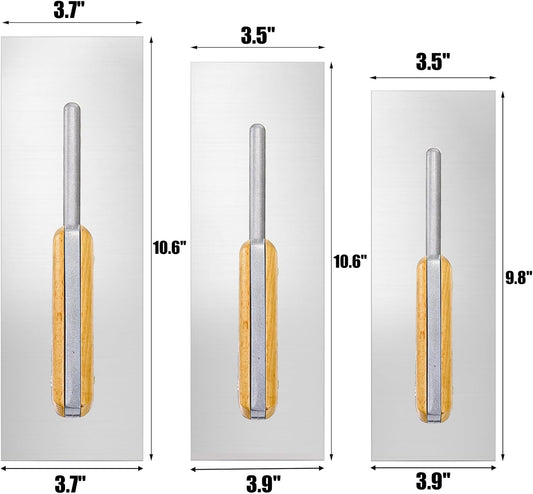 3 Pieces Flat Drywall Trowel, Stainless Steel Plastering Trowel, Masonry Finishing Trowel Sets with Wood Handle for Concrete, Cement