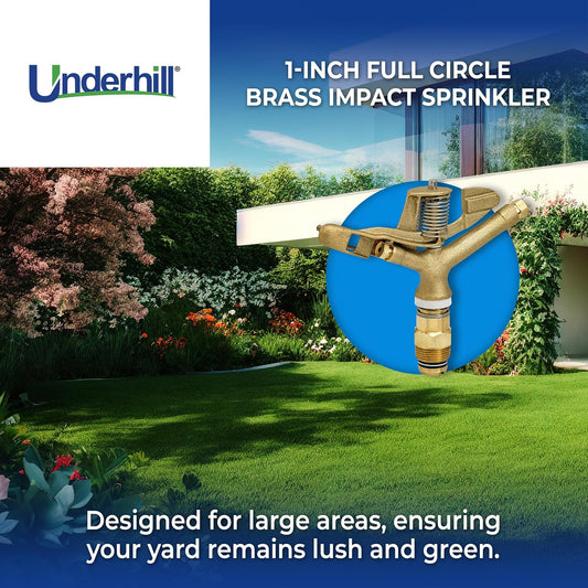 Rotating Brass Impact Sprinkler Head 360 Degree for Large Area, Lawn, Garden, Commercial Irrigation, 1-Inch Full Circle, 71-Foot, SI100F