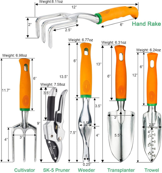 Garden Tool Set, 12 Piece Aluminum Hand Tool Kit, Garden Canvas Apron with Storage Pocket, Outdoor Tool, Heavy Duty Gardening Work Set with Ergonomic Handle, Gardening Tools for women men
