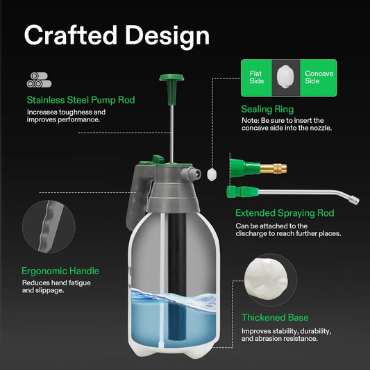 2L Pump Sprayer, 68oz Water Spray Bottle with Safety Valve