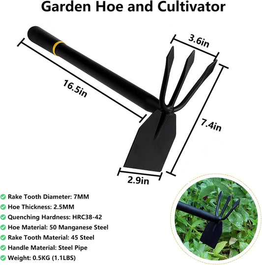 Hoe and Cultivator, Hoe Garden Tool, Hand Hoe Cultivator Garden Tool, Thickened Manganese Steel, Garden Hoe for Weeding, Planting, Loosening Soil, Digging,No Assembly Required