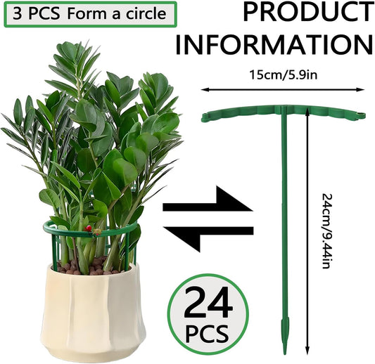 24 Pieces Half Round Plant Support Stakes, Stackable Garden Flower Support Rings, Outdoor Indoor Plant Cage Holder Trellis for Climbing Tomato Flowerpot (24, Each Tier of 9.4")