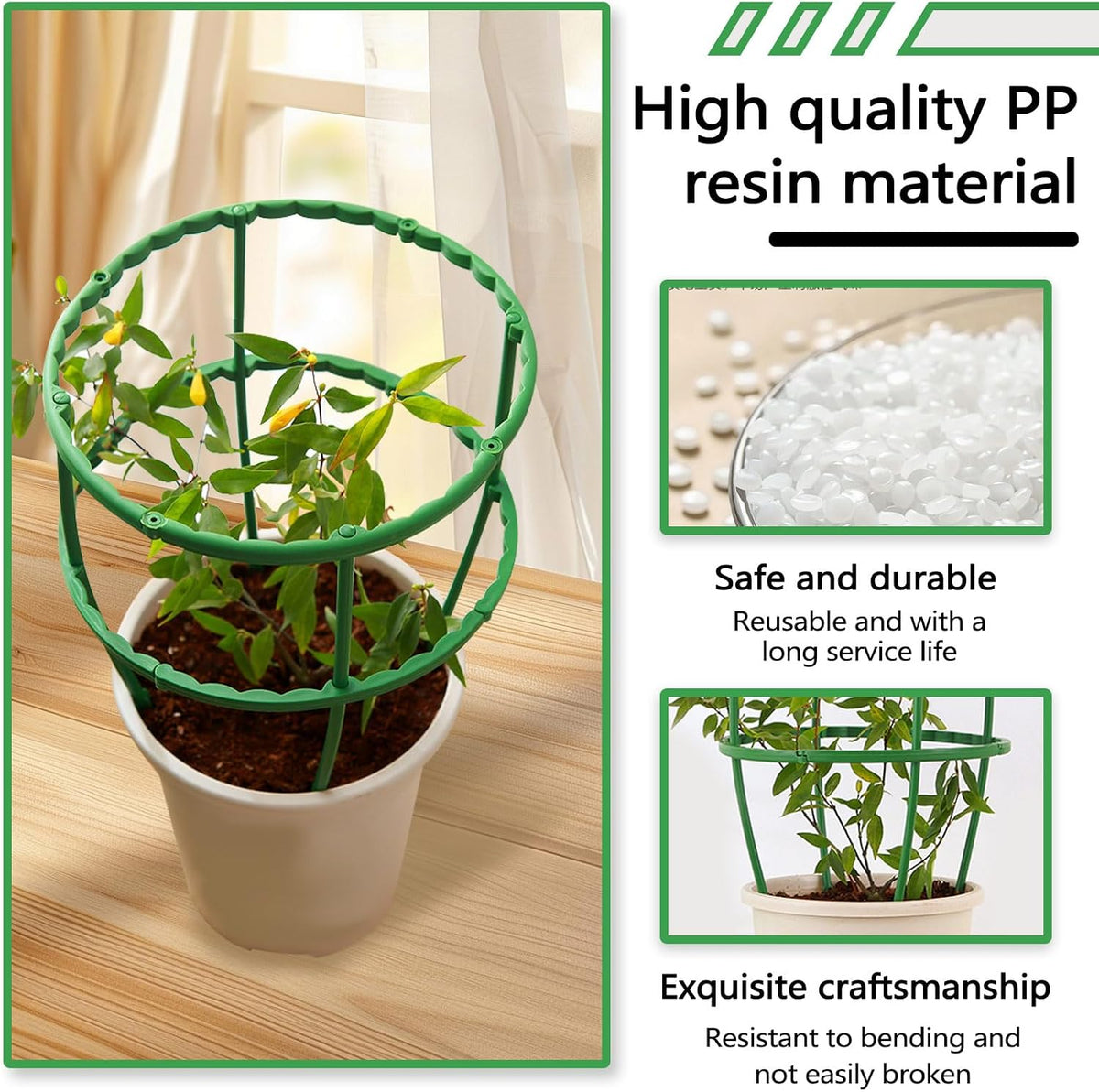 24 Pieces Half Round Plant Support Stakes, Stackable Garden Flower Support Rings, Outdoor Indoor Plant Cage Holder Trellis for Climbing Tomato Flowerpot (24, Each Tier of 9.4")