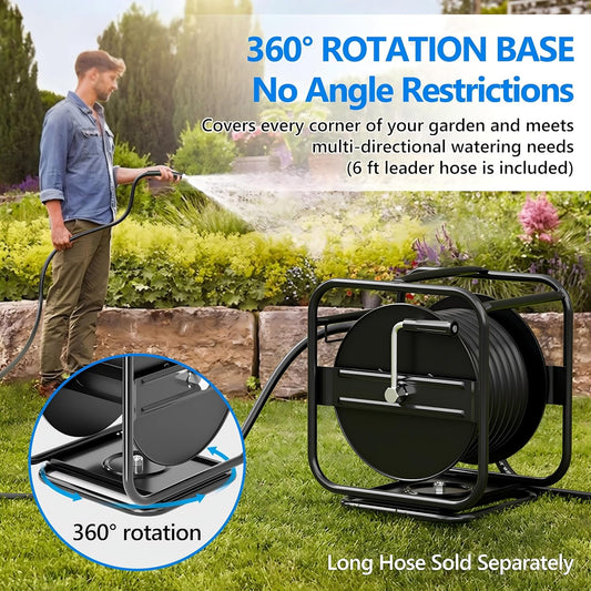 Metal Garden Hose Reel, 360° Rotation Frame, 75-100 FT, Black