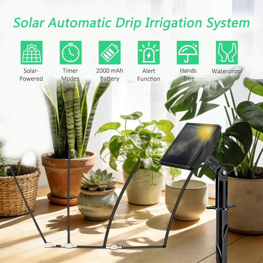 49FT Solar Drip Irrigation System, Automatic Watering Irrigation Kit for 15 Potted Plants, Auto DIY Watering System Plant Water Devices with Timer for Greenhouse Balcony Indoor Outdoor