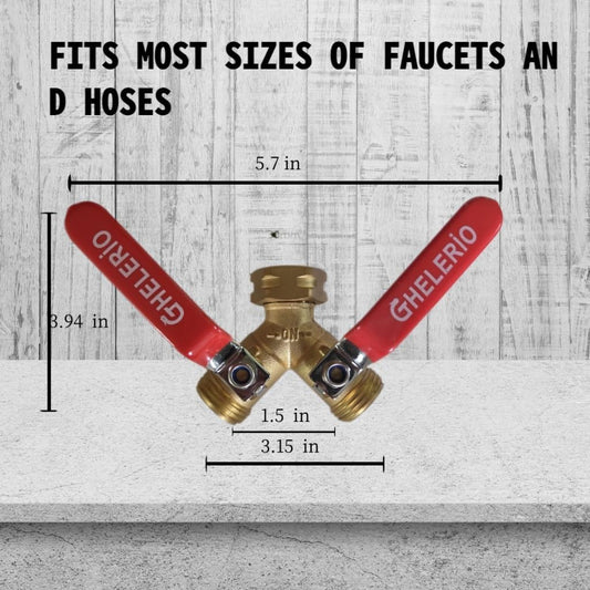 Hose Splitter 2 Way Heavy Duty Brass Garden Hose Splitter with 304 Stainless Steel Long Handle Outdoor Full Flow Hose Splitter Connector,Y Valve 3/4