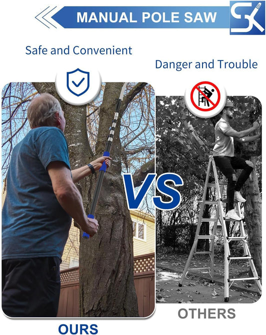 26FT Reach Pole Saws for Tree Trimming, Manual Pruning Pole Saw with 5-20FT Telescoping Extension Pole, Tree Pruner Tree Trimmer with 19" 3X Detachable Saw for Yard Garden Trees Palms Shrubs