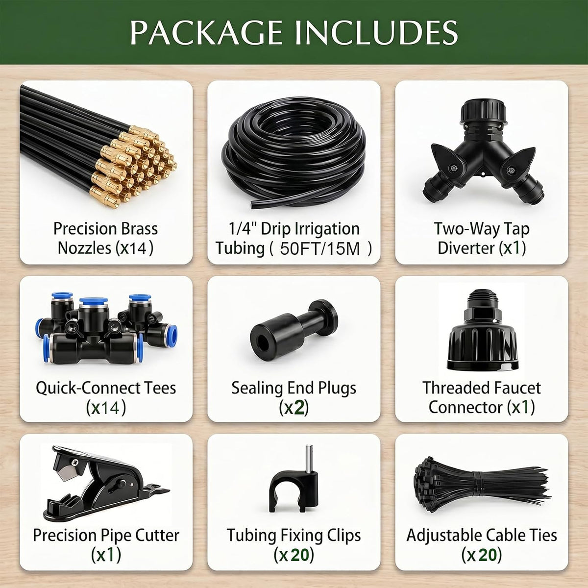 2026-Upgrade 100Ft 1/4" Drip Irrigation System,Garden Watering Kit with 20Pcs 360° Adjustable Copper Nozzles,Automatic Atomizing Sprinkler,DIY for Outdoor,Lawn,Greenhouse,Raised Beds (100FT/20pcs)