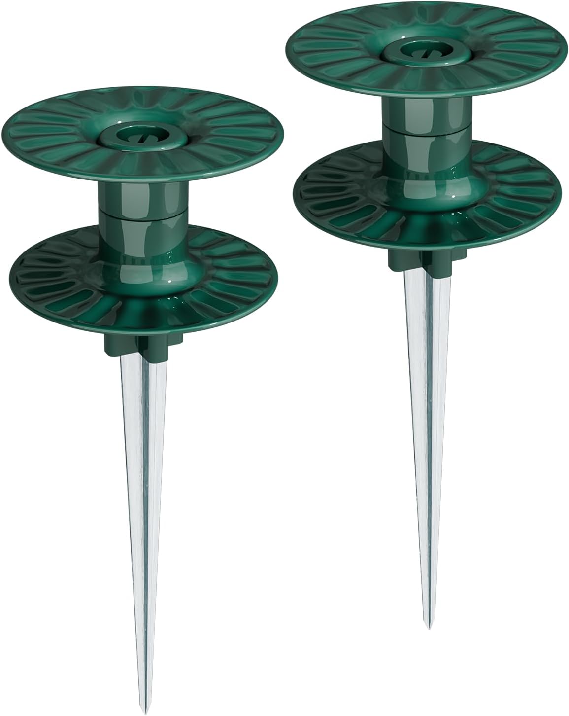 10 Inch Garden Hose Guide Spike, Rust Free Zink Sturdy Metal Stake, Heavy Duty Dark Green Spin Top, Keeps Garden Hose Out of Flower beds, for Plant Protection Greenhouse, Yard Lawn, 2PCS