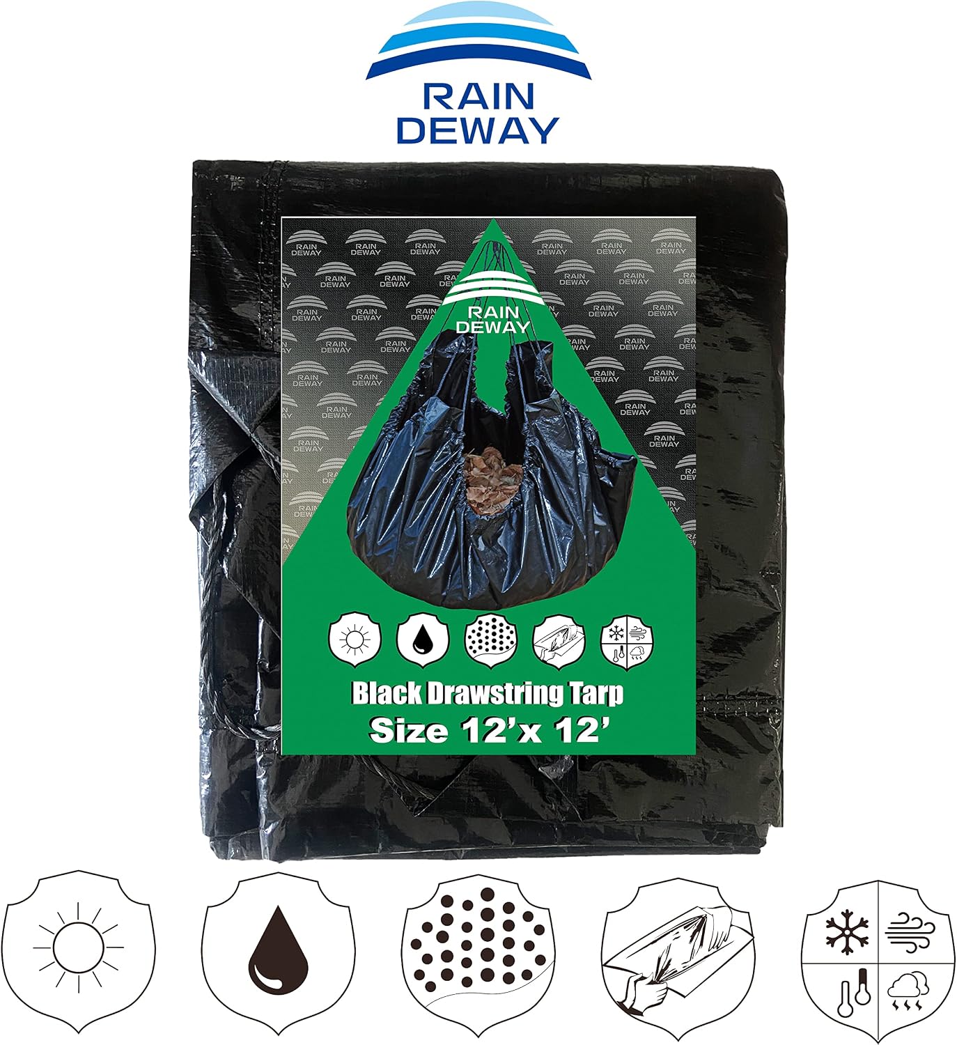 Drawstring Tarps 12x12 Feet (2pack) Black Waterproof Leaf Tarp