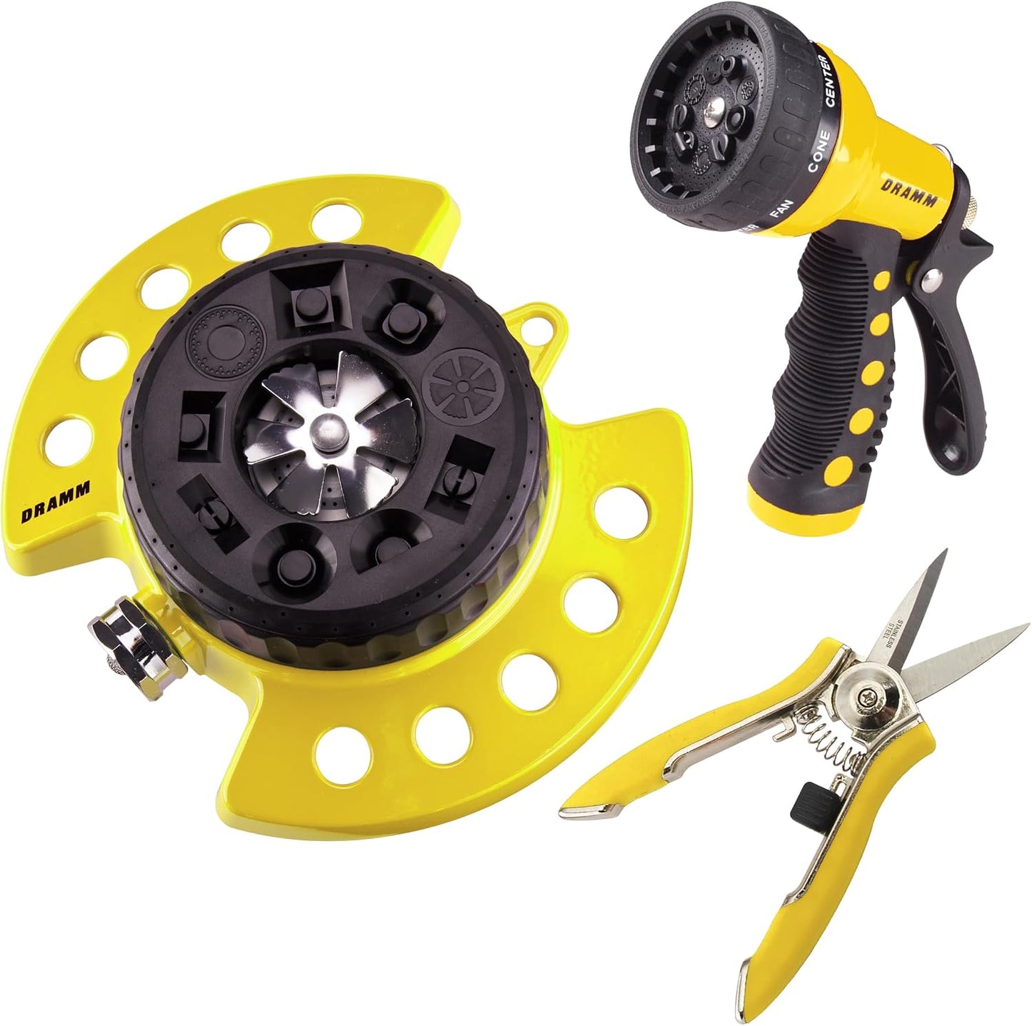 Watering & Tool Set – 30-Inch One Touch Rain Wand + 9‑Pattern Revolution Spray Gun + ColorPoint Compact Shear | Heavy‑Duty Metal, Ergonomic Grips - Green