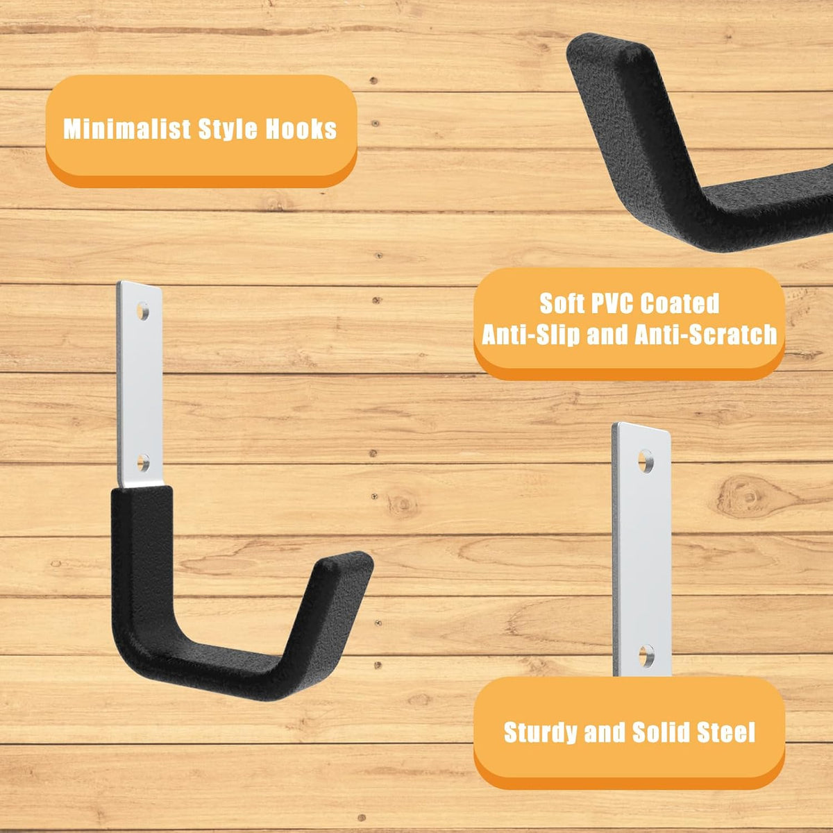 Heavy Duty Wall Mount Hooks, Ladder Hangers for Garage Storage, 6 M