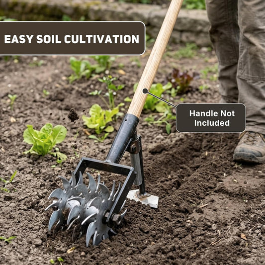 Manual Rotary Soil Tiller and Cultivator, Hand Push Rolling Garden Hoe with Cyclone Blades