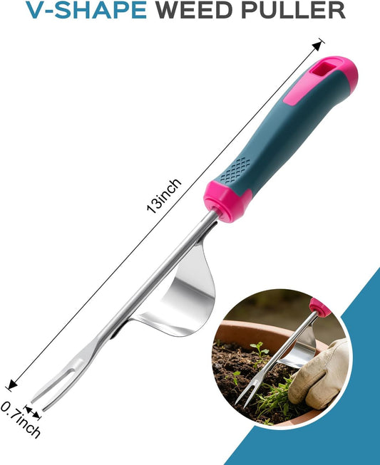2026 Upgraded Weed Puller Tool, Leverage Base & V-Shaped Forks, Hand Weeder