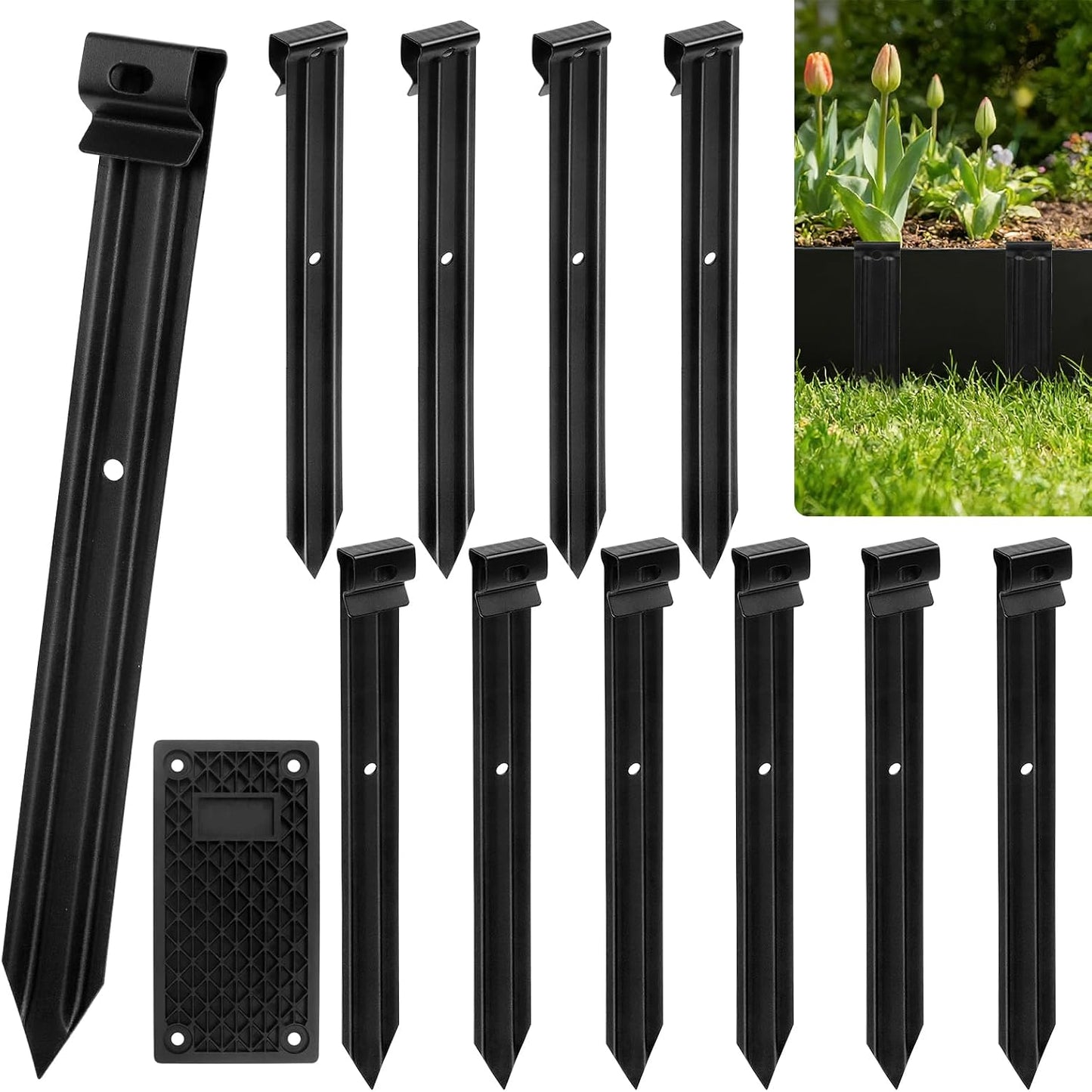 24 Pack Metal Landscape Edging Stakes,10 in Heavy Duty Garden Spikes with Plastic Panel,Ground Spikes,Anchoring Spikes for Driveway Lawn Terrace Board Weed Barriers