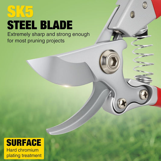 Pruning Shears Garden Shears 8.6" Professional Bypass Garden Scissors Yard Clippers with Sharp SK5 Steel Blade Heavy Duty Hand Pruners for Branch Flower Plant Trimming Cutting Gardening Tools