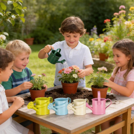 Kids Metal Watering Can for Gardening, 5Pcs Small Iron Watering Can Garden Watering Bucket for Gardening Plants Flowers (Mixed Color)