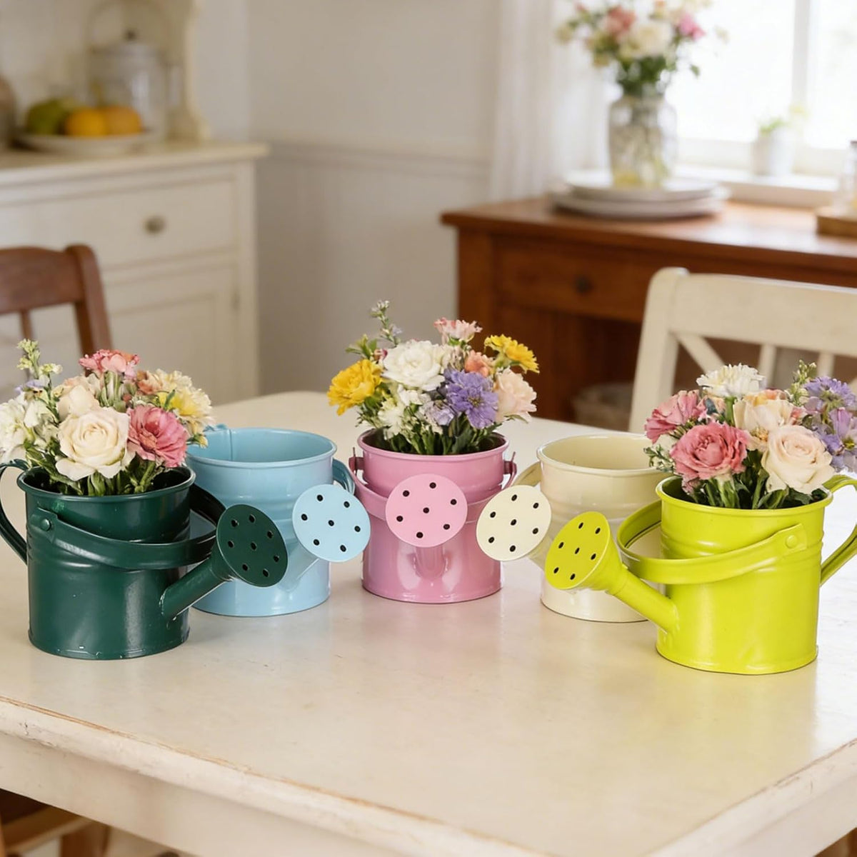 Kids Metal Watering Can for Gardening, 5Pcs Small Iron Watering Can Garden Watering Bucket for Gardening Plants Flowers (Mixed Color)