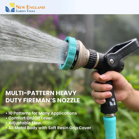 Heavy Duty Metal Fireman’s Hose Nozzle 500003, 10-Pattern Hose Sprayer with Lever Control & Comfort Grip, High Flow Design, , for Watering Plants, Yards, Washing Cars & Pets