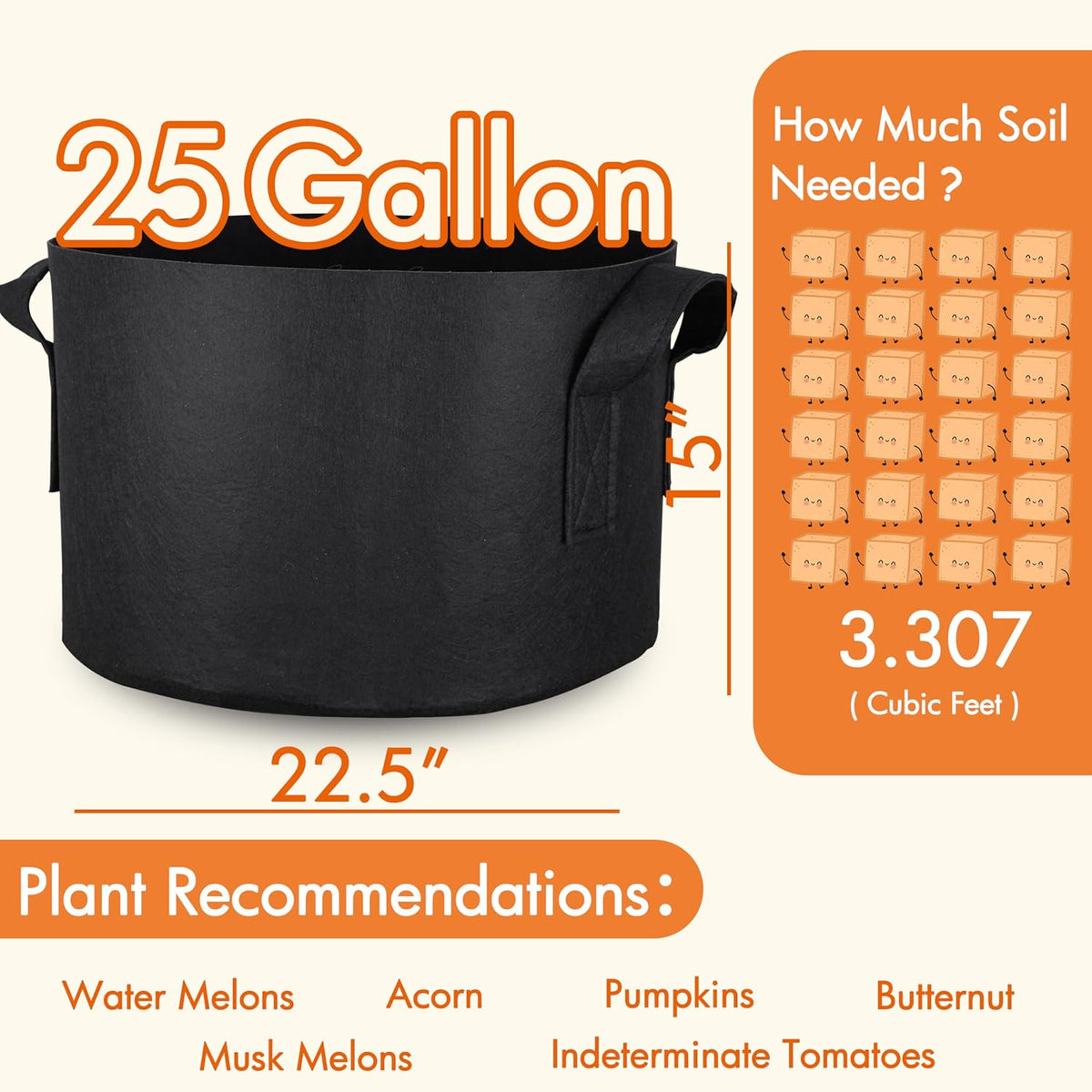 10-Pack 5 Gallon Grow Bags Fabric Pots with Heavy Duty Handles