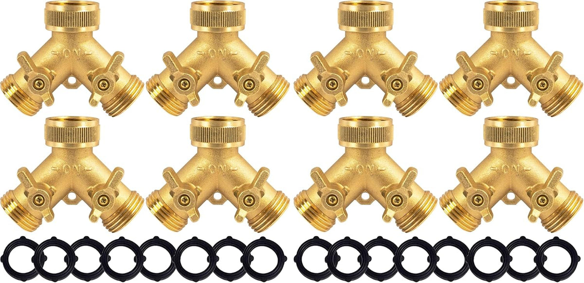 Brass Garden Hose Splitter (4 Way), Solid Brass Hose Connector 3/4", Hose Spigot Adapter 4 Valves with 4 Extra Rubber Washers