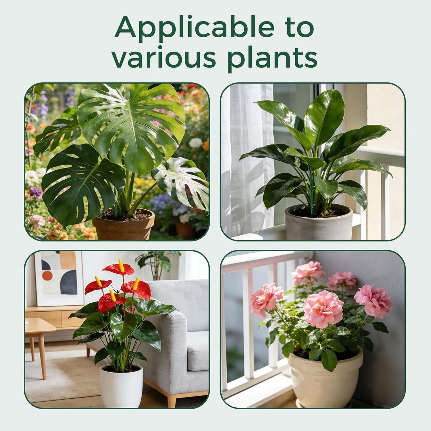 12 Pack Stackable Monstera Plant Support Stakes with Twist Ties and Hook and Loop Tape, Plant Stakes for Indoor Plants, Pothos and Philodendron
