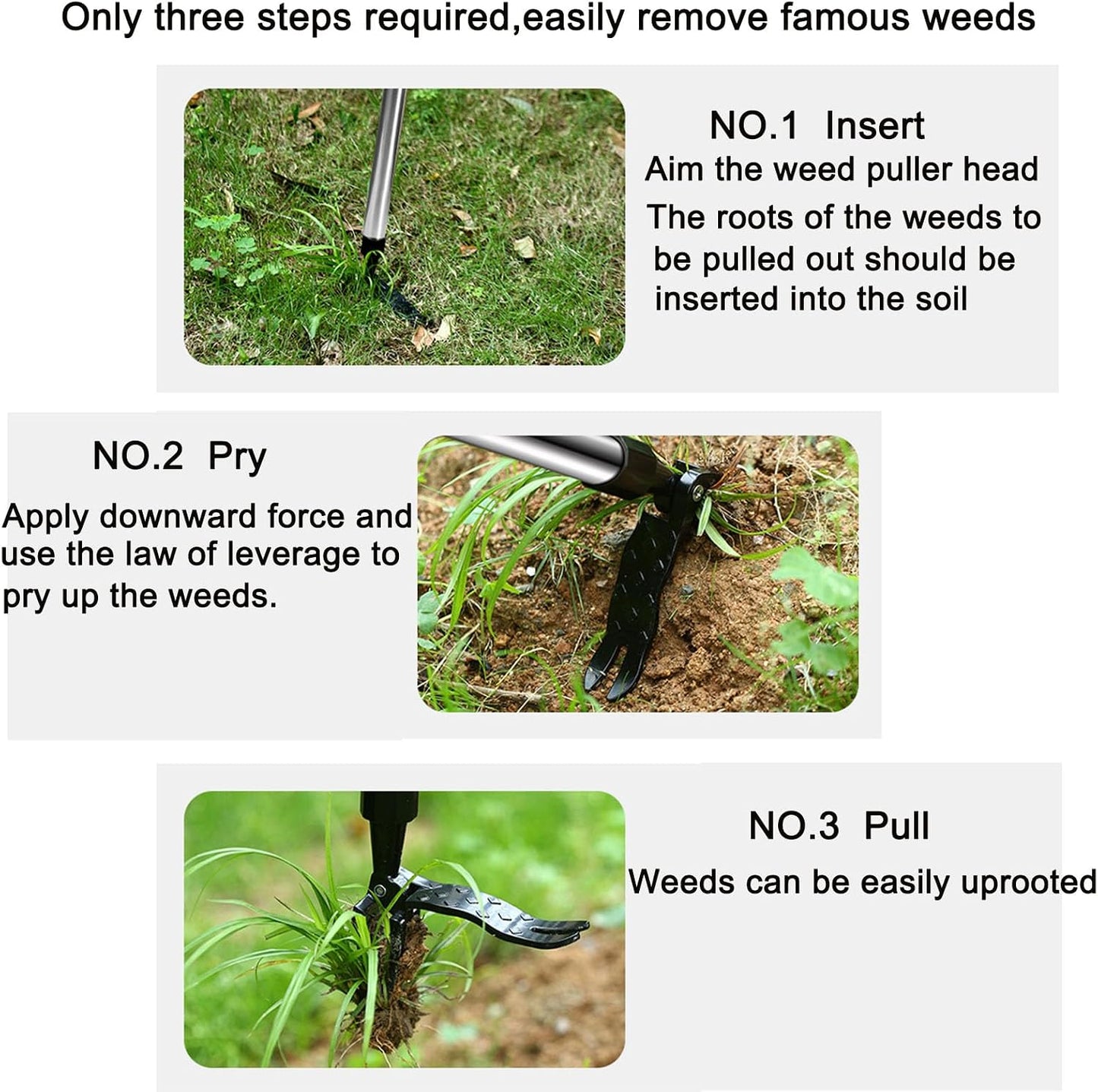 The Stand Up Weed Puller Tool with Long Handle-Made with Adjustable Stainless Steel Handle and 4-Claw Head Design for Lawn.