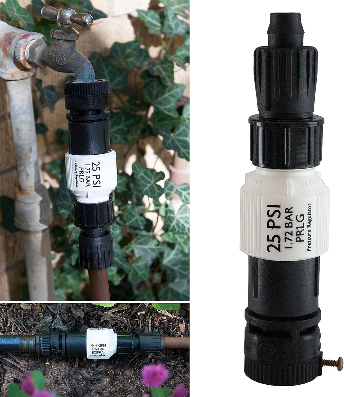 Drip Irrigation Faucet Adapter Kit: Connect 1/2" Tubing to Faucet or Hose, Backflow Preventer, Filter, Pressure Regulator - No Assembly Required
