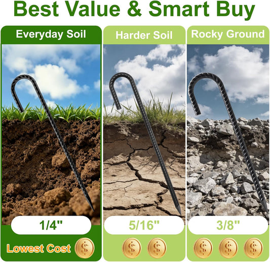 Rebar Stakes 12 Inch J Hook, Premium Anti-Rust Tent Stakes for Canopy