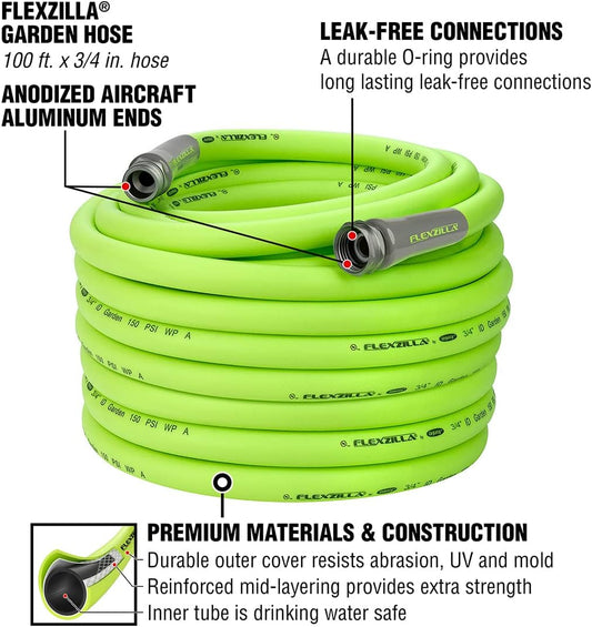 Garden Hose 3/4 in. x 100 ft., Lightweight All-Weather Water Hose, Durable and Flexible, Leak-Free Connections