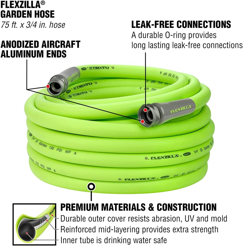 Garden Hose 3/4 in. x 100 ft., Lightweight All-Weather Water Hose, Durable and Flexible, Leak-Free Connections