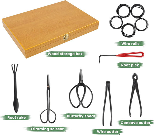 12-Piece Bonsai Tools Set With Wood Box, Gift For Men Women