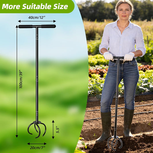 Garden Twist Tiller Cultivator, Manual Hand Tiller Garden Claw Heavy Duty, Lawn Aerator Soil Lossener with Steel Tines and Ergonomic Handle for Garden Bed and Plant Box