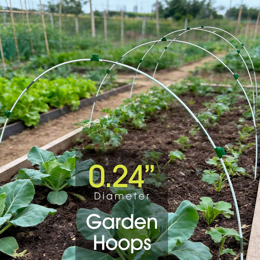 24 PCS Garden Hoops for Raised Beds, Greenhouse Hoops Kit Long Grow Tunnel for Row Cover, Rust-Free Fiberglass Garden Support Poles for Insect Mesh Netting Freeze Plant Cover Frame