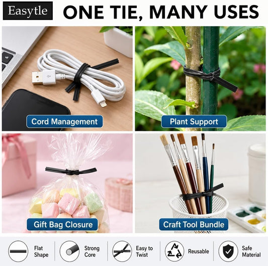 400 Pcs Twist Ties for Bags 5" Cable Ties Bag Twist Ties for Cord Twist Bread Ties Reusable Black Plastic Coated Ties Heavy Duty Bread Ties Twist Wire Ties for Household and Office Use