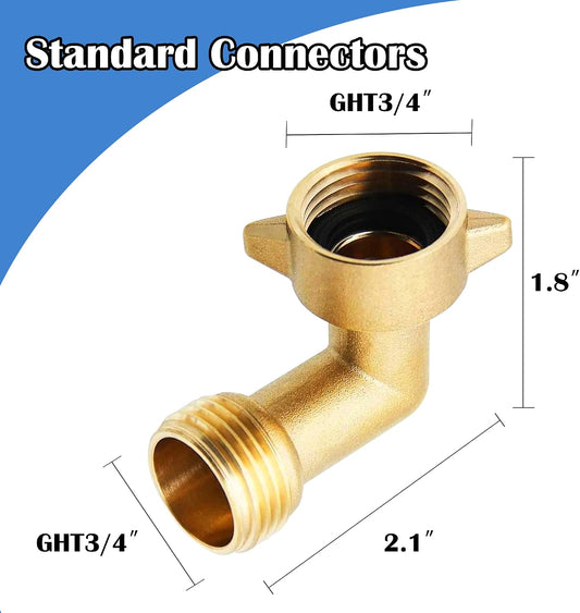 2 Pack 90 Degree Garden Hose Elbow Connectors, 3/4" Brass Hose Elbow with 2 Washers, Hose Adapter for RV Water Hookups Residential Outdoor Faucets