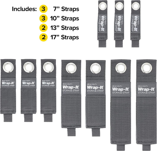 Heavy-Duty Straps - Assorted 10-Pack (Graphite Gray) - Hook and Loop Storage Strap, Extension Cord Organizer, Hose, Cable Straps, Rope Organizer, Electrical, Hose, Garage Wall Hanger