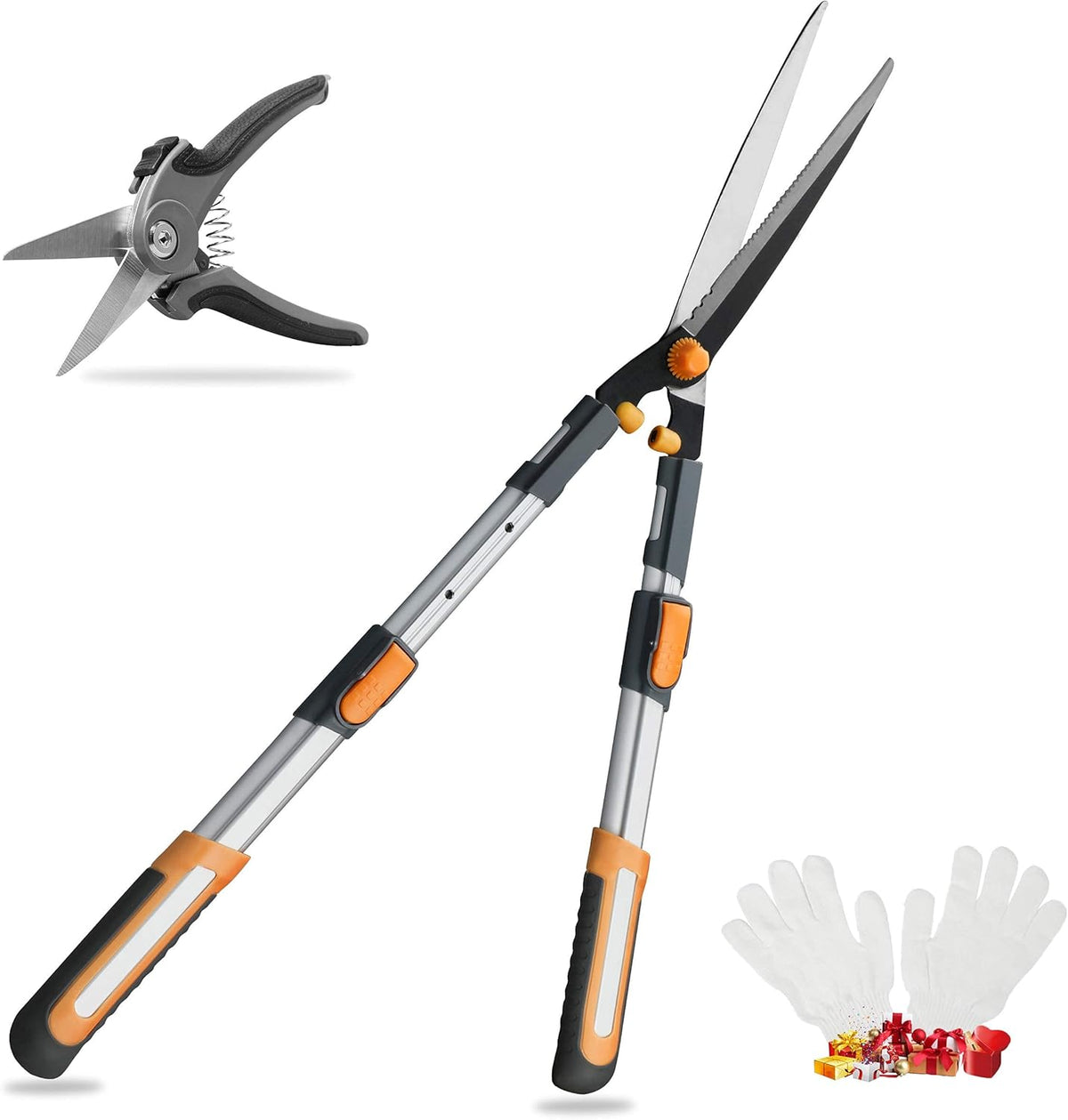 AIRAJ Telescopic Hedge Clippers & Shears,Extendable Hedge Clippers Heavy Duty,7.5" Sharp Pruning Shears,Garden Trimmers,Hand Loppers,Grass Clippers Shears Set,for Trimming Borders,Boxwood,and Bushes