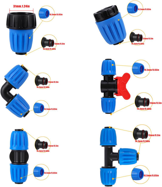 24Pcs 1/2" Drip Irrigation Fittings Kit,Irrigation Hose Connector