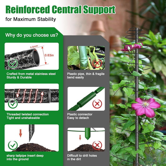 Spiral Frame Trellis for Climbing Plants Outdoor -72" Tall Heavy Duty Metal Garden Plant Tower Support with Anti-Tip Center Pole,for Pole Bean,Berry,Cucumber,Sweet Peas,Clematis,Potted Plants,Vines