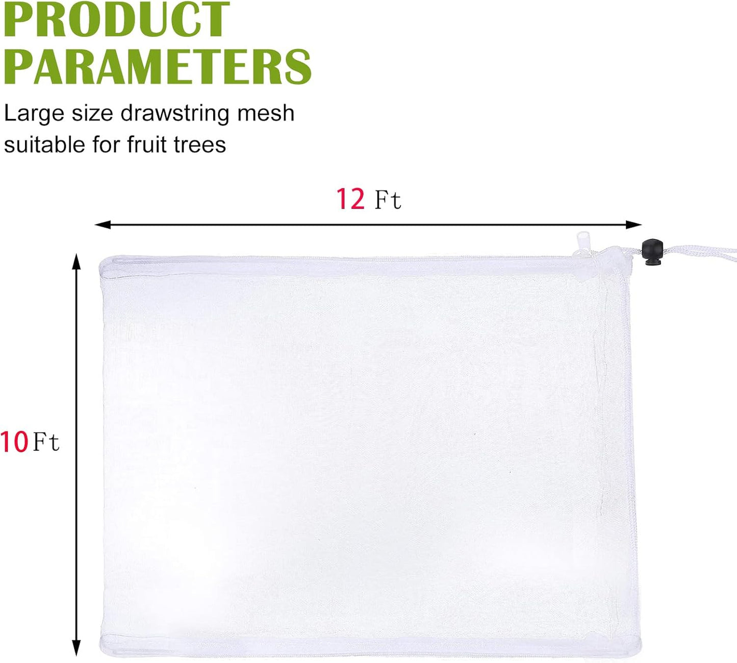 10' x 12' Large Fruit Tree Netting for Squirrels and Birds with Drawstring, Insect Bird Netting Pest Barrier for Garden Protection (White)